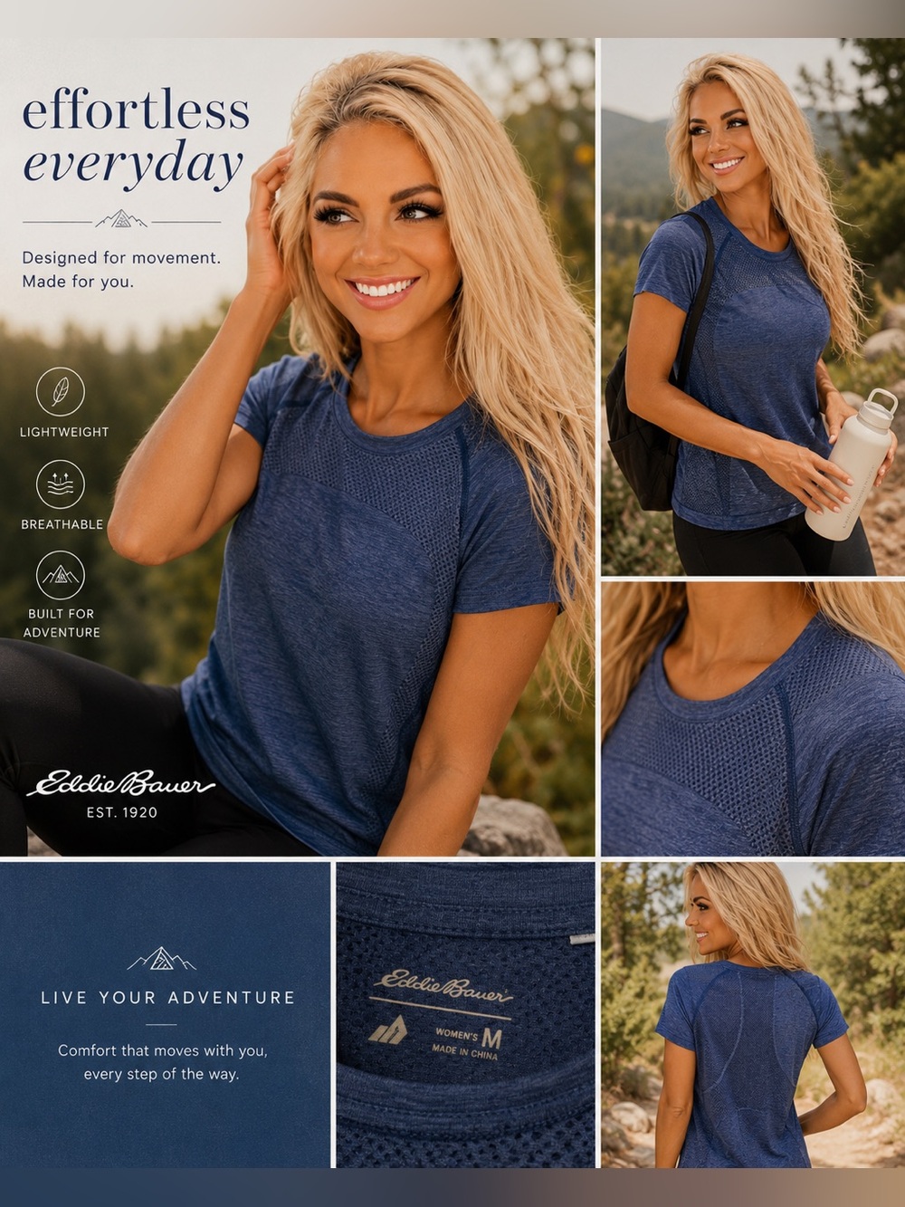 Eddie Bauer Blue Performance Mesh Short Sleeve Tee